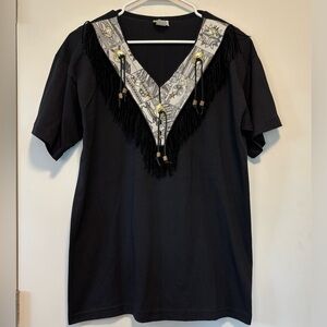 Vintage Cactus California Black Western Tassel Short Sleeve T-Shirt Women Large